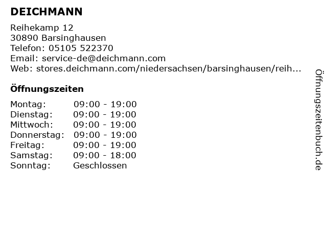 Deichmann Barsinghausen, Reihekamp 12 Öffnungszeiten Deichmann Barsinghausen, Reihekamp 12 Öffnungszeiten